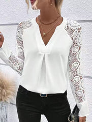 Embroidered Lace Sleeve V Neck Shirt_CWTBLL02326