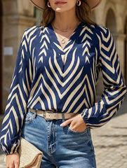 Printed V Neck Long Sleeve Casual Shirt