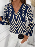 Printed V Neck Long Sleeve Casual Shirt