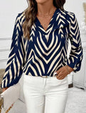 Printed V Neck Long Sleeve Casual Shirt