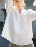 Pure Linen V Neck Long Sleeve Work Tee_CWTBLL02353