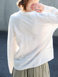 Pure Linen V Neck Long Sleeve Work Tee_CWTBLL02353