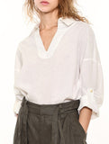 White Linen V Neck Long Sleeve Shirt_CWTBLL02357