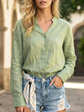 100% Ramie V Neck Lightweight Shirt_CWTBLL02358