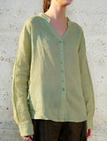 100% Ramie V Neck Lightweight Shirt_CWTBLL02358