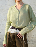 100% Ramie V Neck Lightweight Shirt_CWTBLL02358