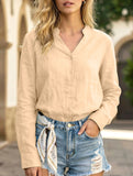 100% Ramie V Neck Lightweight Shirt_CWTBLL02358