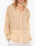 100% Ramie V Neck Lightweight Shirt_CWTBLL02358