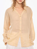 100% Ramie V Neck Lightweight Shirt_CWTBLL02358