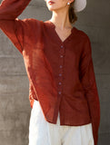 100% Ramie V Neck Lightweight Shirt_CWTBLL02358