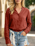 100% Ramie V Neck Lightweight Shirt_CWTBLL02358