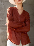 100% Ramie V Neck Lightweight Shirt_CWTBLL02358