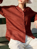 100% Ramie V Neck Lightweight Shirt_CWTBLL02358