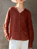100% Ramie V Neck Lightweight Shirt_CWTBLL02358