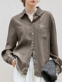 Linen Tencel Loose Fit Office Shirt_CWTBLL02361