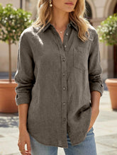 Linen Tencel Loose Fit Office Shirt_CWTBLL02361