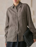 Linen Tencel Loose Fit Office Shirt_CWTBLL02361