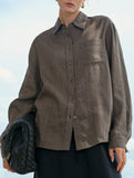 Linen Tencel Loose Fit Office Shirt_CWTBLL02361
