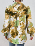 Print Turn Down Collar Puff Sleeve Shirt