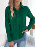 Solid Pleated Button Long Sleeve Blouse_CWTBLL02379