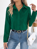 Solid Pleated Button Long Sleeve Blouse_CWTBLL02379