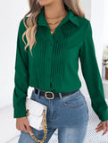 Solid Pleated Button Long Sleeve Blouse_CWTBLL02379
