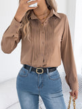Solid Pleated Button Long Sleeve Blouse_CWTBLL02379