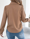 Solid Pleated Button Long Sleeve Blouse_CWTBLL02379