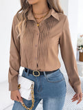 Solid Pleated Button Long Sleeve Blouse_CWTBLL02379