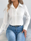 Solid Pleated Button Long Sleeve Blouse_CWTBLL02379