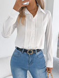 Solid Pleated Button Long Sleeve Blouse_CWTBLL02379