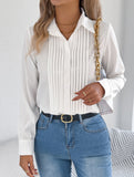 Solid Pleated Button Long Sleeve Blouse_CWTBLL02379