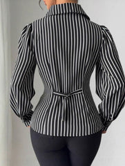 Asymmetric Tie Waist Stripe Shirt Top