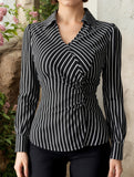 Asymmetric Tie Waist Stripe Shirt Top