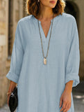 V-neck cotton and linen plus size pullover shirt