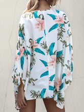 V Neck Printed Bat Sleeve Top with Loose Baggy Fit