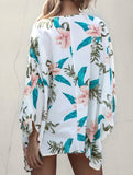 V Neck Printed Bat Sleeve Top with Loose Baggy Fit