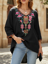 COTTON V-NECK STYLE EMBROIDERED TOP