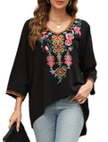 COTTON V-NECK STYLE EMBROIDERED TOP