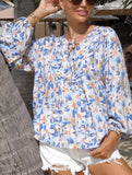 Lace-Up Printed Loose Shirt ??Women's Casual Bohemian Blouse