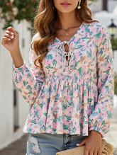Lace-Up Printed Loose Shirt ??Women's Casual Bohemian Blouse