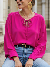 Short V-Neck Lace-Up Casual Top for Women