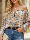 Floral Off-Shoulder Ruffle Knot Shirt