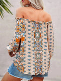 Floral Off-Shoulder Ruffle Knot Shirt