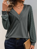 DEEP V-NECK PLEATED SOLID COLOR SIMPLE TOP