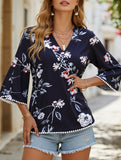 V-Neck Five Quarter Sleeve Printed Baggy Top ??Relaxed & Stylish