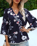 V-Neck Five Quarter Sleeve Printed Baggy Top ??Relaxed & Stylish