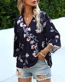 V-Neck Five Quarter Sleeve Printed Baggy Top ??Relaxed & Stylish