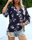V-Neck Five Quarter Sleeve Printed Baggy Top ??Relaxed & Stylish