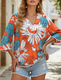 V-Neck Five Quarter Sleeve Printed Baggy Top ??Relaxed & Stylish